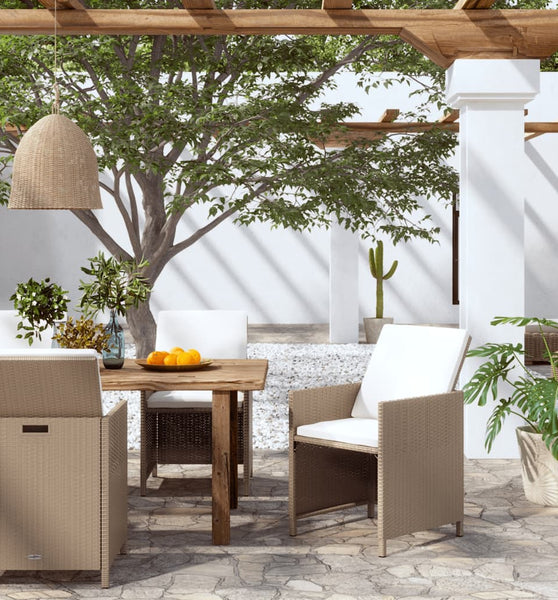 Garten-Essstühle mit Kissen 4 Stk. Beige Poly Rattan