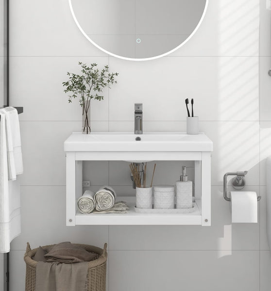 Badezimmer Wand-Waschtischgestell Weiß 59x38x31 cm Eisen