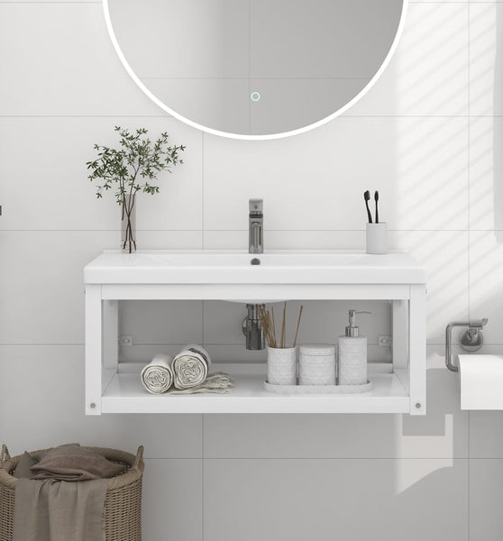 Badezimmer Wand-Waschtischgestell Weiß 79x38x31 cm Eisen