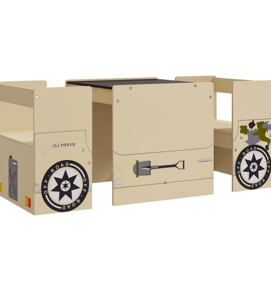 3-tlg. Kindertisch und Stuhl Set Geländewagen-Design MDF