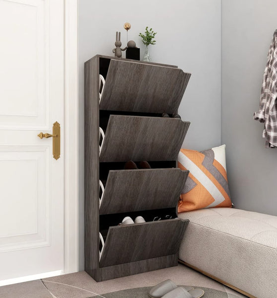 Schuhschrank mit 4 Türen Grau Sonoma-Eiche 59x24x136 cm