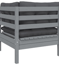 2-Sitzer-Gartensofa mit Kissen Grau Massivholz Kiefer