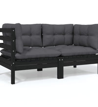 2-Sitzer-Gartensofa mit Kissen Schwarz Massivholz Kiefer
