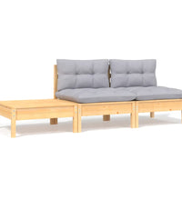 3-tlg. Garten-Lounge-Set mit Kissen Grau Kiefer Massivholz