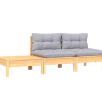 3-tlg. Garten-Lounge-Set mit Kissen Grau Kiefer Massivholz