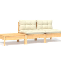 3-tlg. Garten-Lounge-Set mit Kissen in Creme Massivholz Kiefer