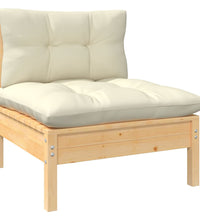 3-tlg. Garten-Lounge-Set mit Kissen in Creme Massivholz Kiefer