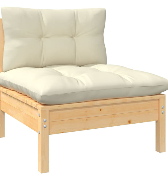 3-tlg. Garten-Lounge-Set mit Kissen in Creme Massivholz Kiefer