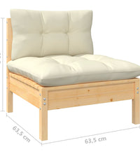 3-tlg. Garten-Lounge-Set mit Kissen in Creme Massivholz Kiefer