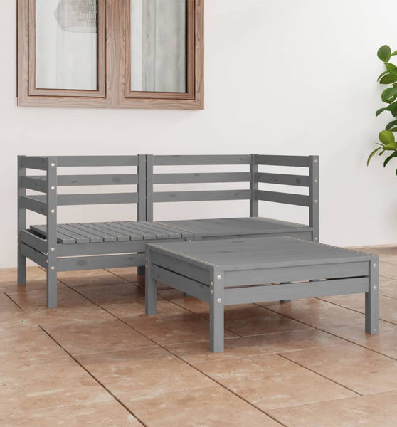 3-tlg. Garten-Lounge-Set Grau Kiefer Massivholz