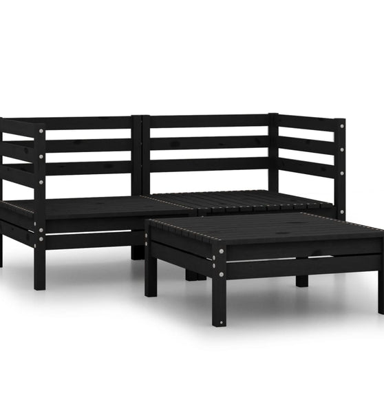 3-tlg. Garten-Lounge-Set Schwarz Massivholz Kiefer