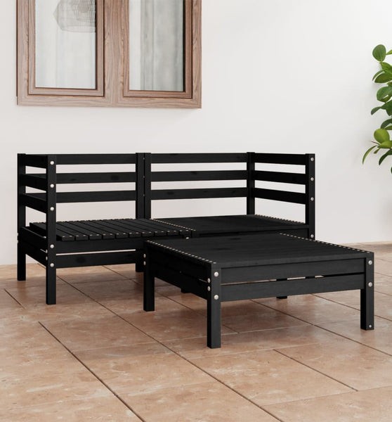 3-tlg. Garten-Lounge-Set Schwarz Massivholz Kiefer