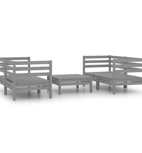 5-tlg. Garten-Lounge-Set Grau Kiefer Massivholz