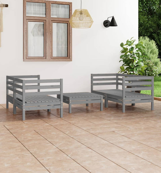 5-tlg. Garten-Lounge-Set Grau Kiefer Massivholz