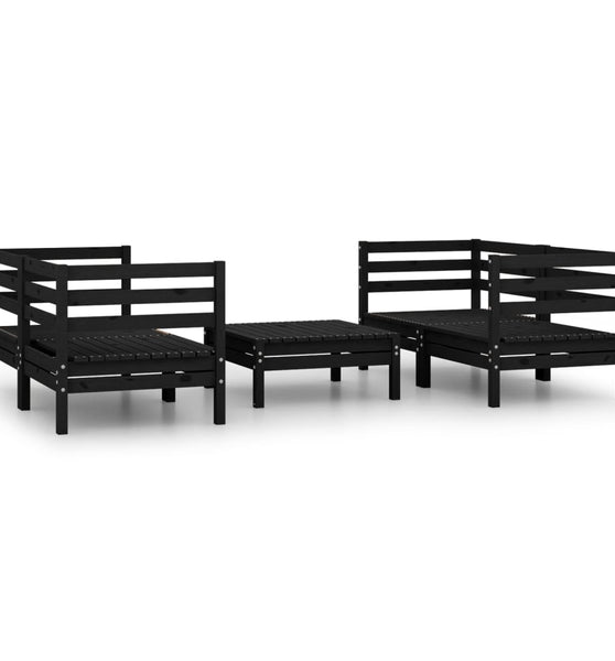 5-tlg. Garten-Lounge-Set Schwarz Massivholz Kiefer