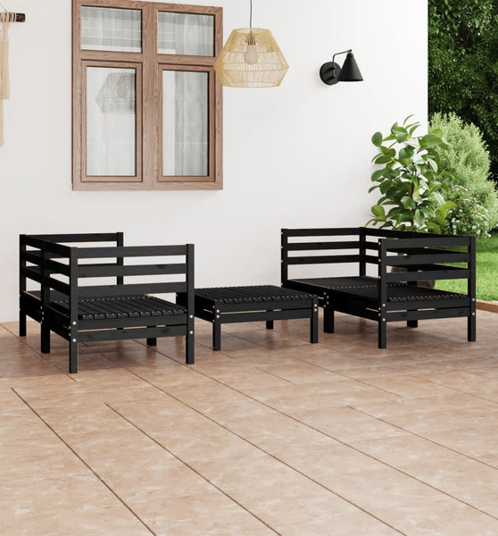 5-tlg. Garten-Lounge-Set Schwarz Massivholz Kiefer