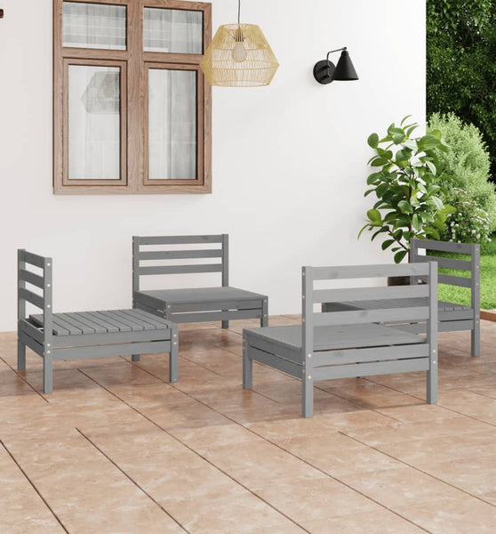 4-tlg. Garten-Lounge-Set Grau Kiefer Massivholz