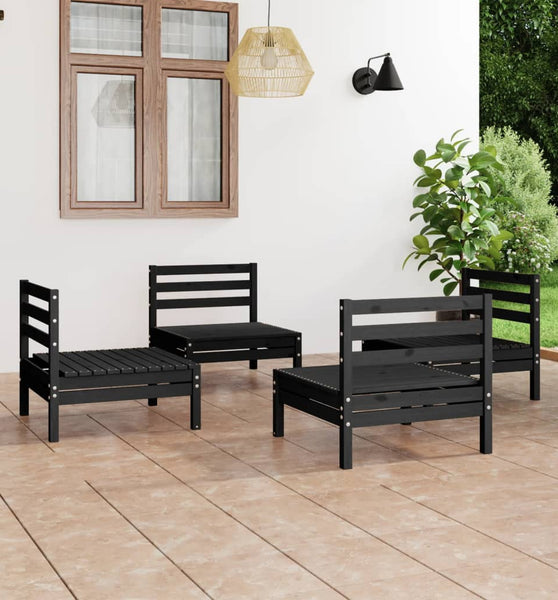 4-tlg. Garten-Lounge-Set Schwarz Massivholz Kiefer