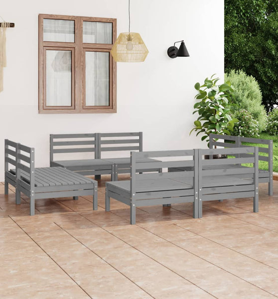 8-tlg. Garten-Lounge-Set Grau Kiefer Massivholz