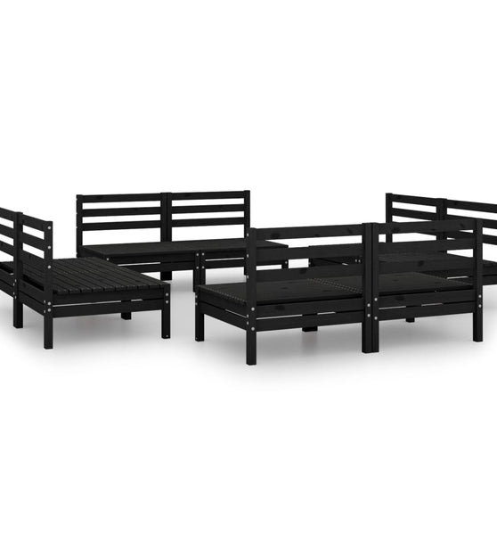 8-tlg. Garten-Lounge-Set Schwarz Massivholz Kiefer