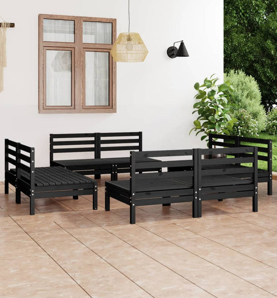 8-tlg. Garten-Lounge-Set Schwarz Massivholz Kiefer