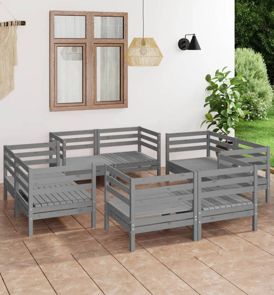 8-tlg. Garten-Lounge-Set Grau Kiefer Massivholz