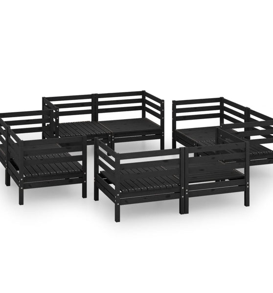 8-tlg. Garten-Lounge-Set Schwarz Massivholz Kiefer