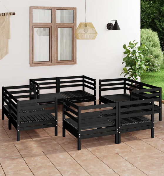 8-tlg. Garten-Lounge-Set Schwarz Massivholz Kiefer