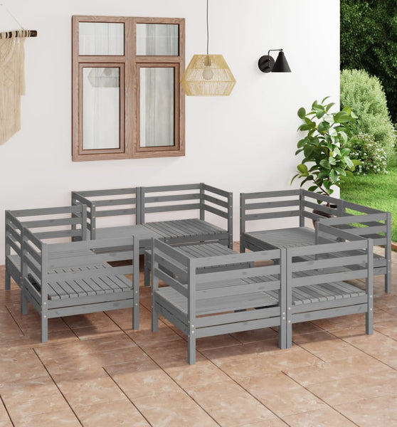 9-tlg. Garten-Lounge-Set Grau Kiefer Massivholz