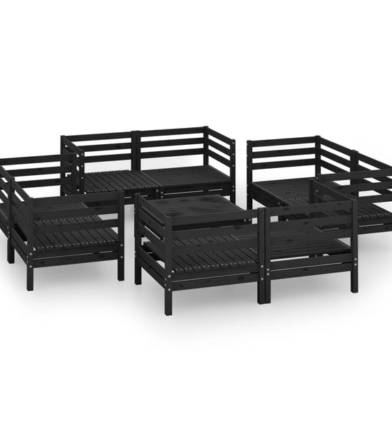 9-tlg. Garten-Lounge-Set Schwarz Massivholz Kiefer