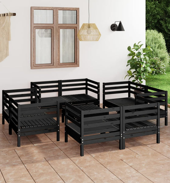 9-tlg. Garten-Lounge-Set Schwarz Massivholz Kiefer