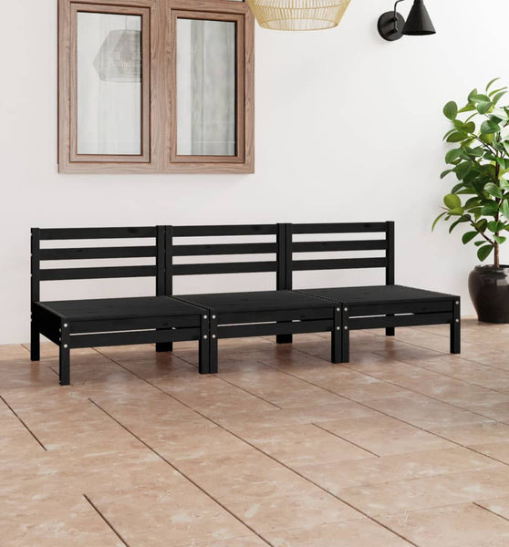 3-tlg. Garten-Lounge-Set Schwarz Massivholz Kiefer