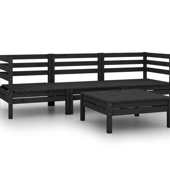 4-tlg. Garten-Lounge-Set Schwarz Massivholz Kiefer