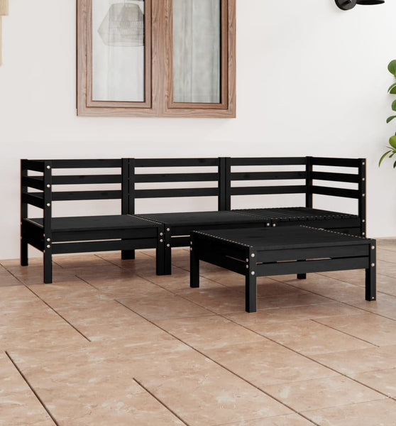 4-tlg. Garten-Lounge-Set Schwarz Massivholz Kiefer