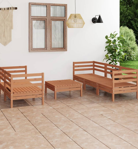 6-tlg. Garten-Lounge-Set Honigbraun Massivholz Kiefer