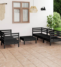 6-tlg. Garten-Lounge-Set Schwarz Massivholz Kiefer