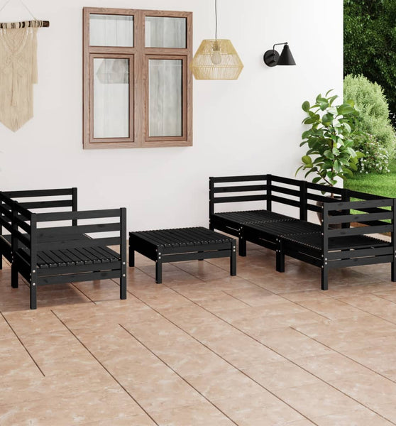 6-tlg. Garten-Lounge-Set Schwarz Massivholz Kiefer