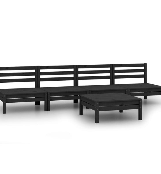 5-tlg. Garten-Lounge-Set Schwarz Massivholz Kiefer