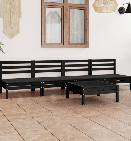 5-tlg. Garten-Lounge-Set Schwarz Massivholz Kiefer