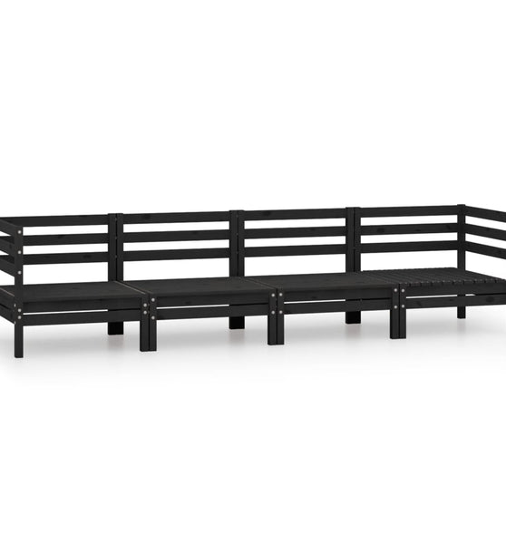 4-tlg. Garten-Lounge-Set Schwarz Massivholz Kiefer