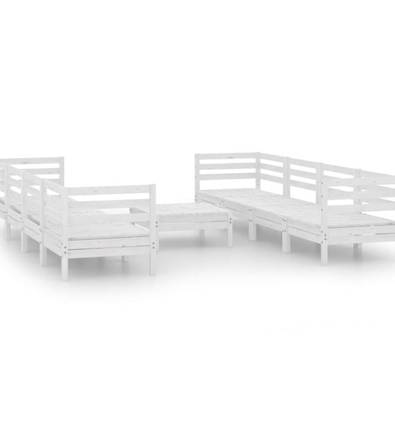 9-tlg. Garten-Lounge-Set Weiß Massivholz Kiefer
