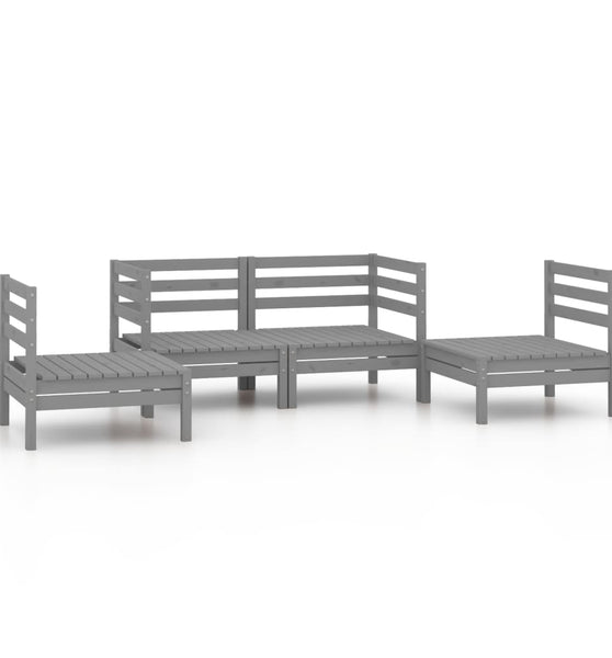 4-tlg. Garten-Lounge-Set Grau Kiefer Massivholz