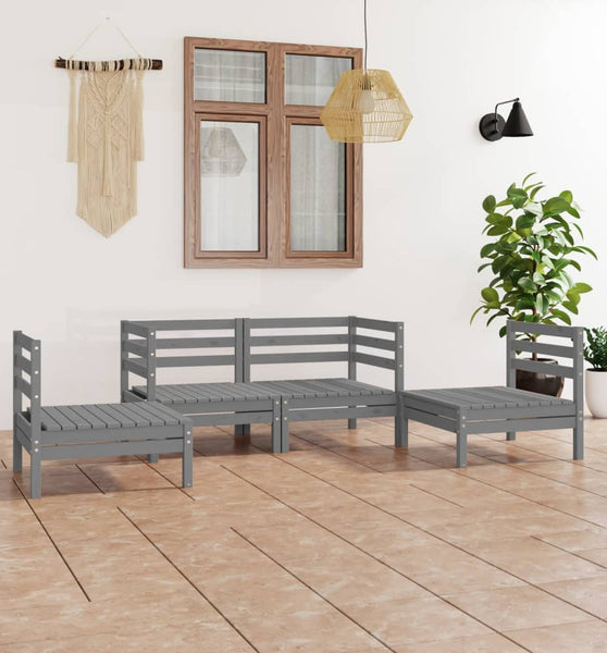 4-tlg. Garten-Lounge-Set Grau Kiefer Massivholz