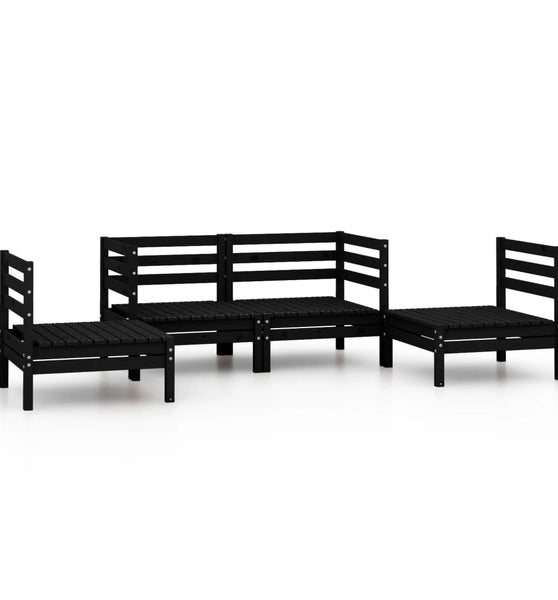 4-tlg. Garten-Lounge-Set Schwarz Massivholz Kiefer