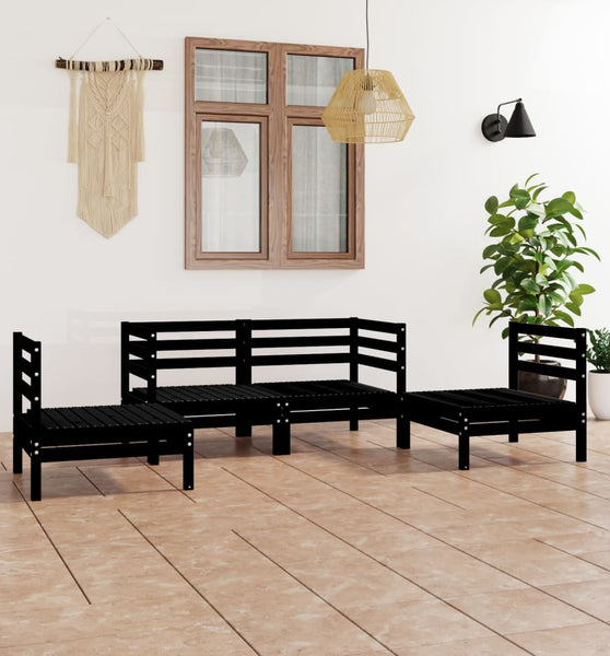 4-tlg. Garten-Lounge-Set Schwarz Massivholz Kiefer