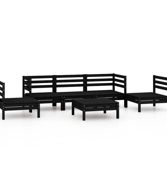 6-tlg. Garten-Lounge-Set Schwarz Massivholz Kiefer