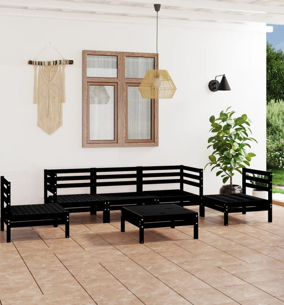 6-tlg. Garten-Lounge-Set Schwarz Massivholz Kiefer