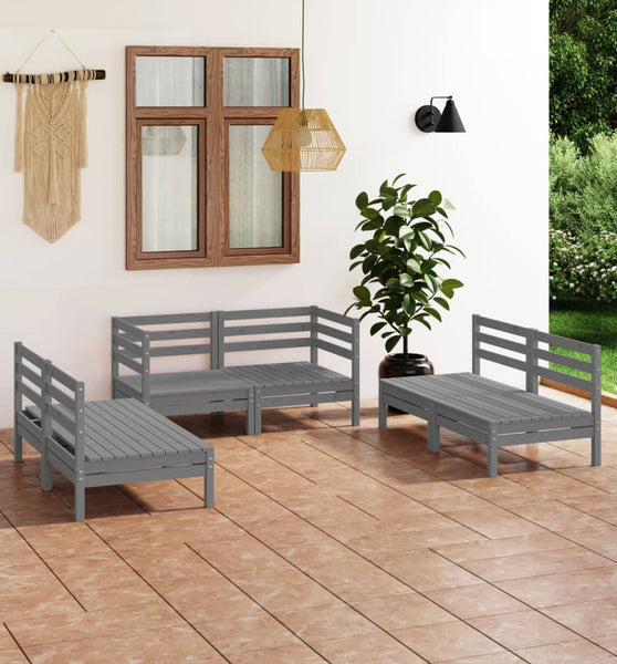 6-tlg. Garten-Lounge-Set Grau Massivholz Kiefer