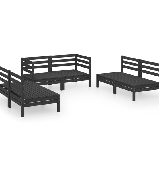 6-tlg. Garten-Lounge-Set Schwarz Massivholz Kiefer