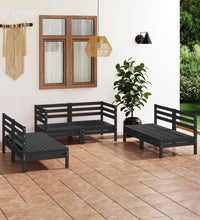 6-tlg. Garten-Lounge-Set Schwarz Massivholz Kiefer